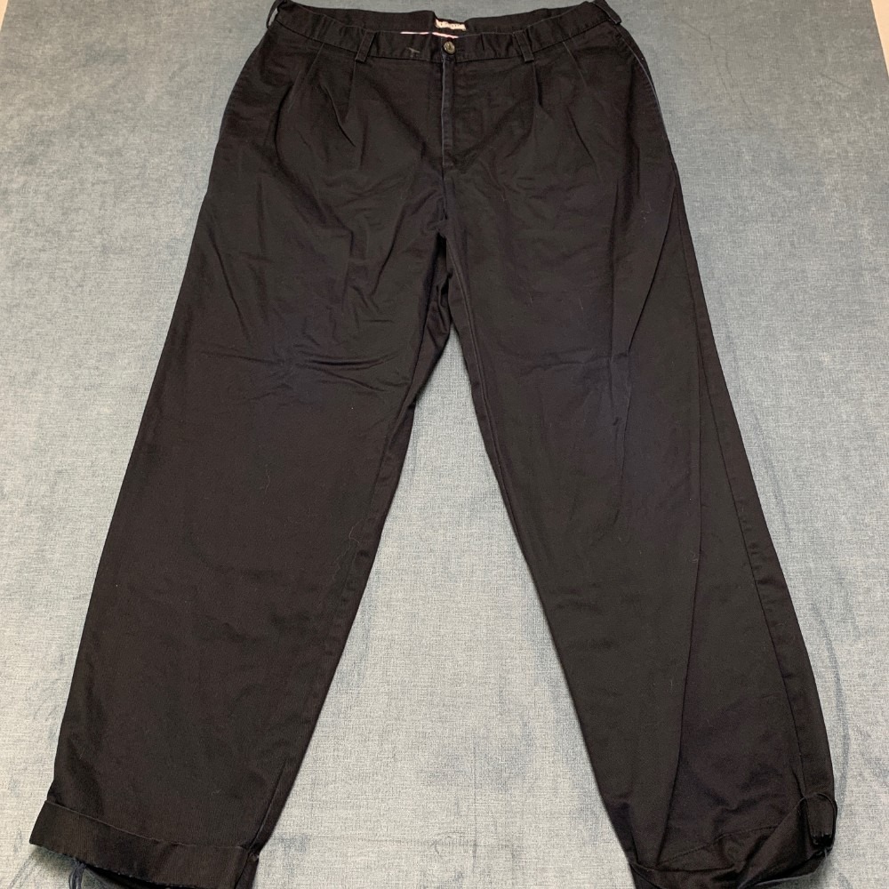 Izod Heritage Chino Pants Men 38x32 Black Cotton Pleated Straight Leg Cuffed Hem